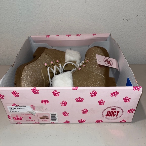 NEW IN BOX JUICY COUTURE GOLD GLITTERY CASTRO VALLEY BOOTIE SIZE 6M MSRP $70 - Picture 7 of 7